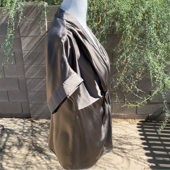 Anne Klein Silk Fitted Taupe Blouse/Top-Side Zip-Empire Waist Sz 6 - Picture 2 of 13